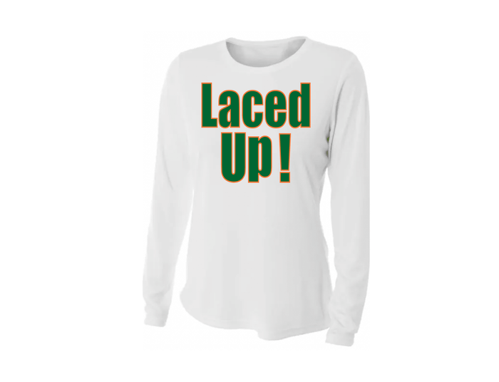 Women's White Laced Up! Long Tee
