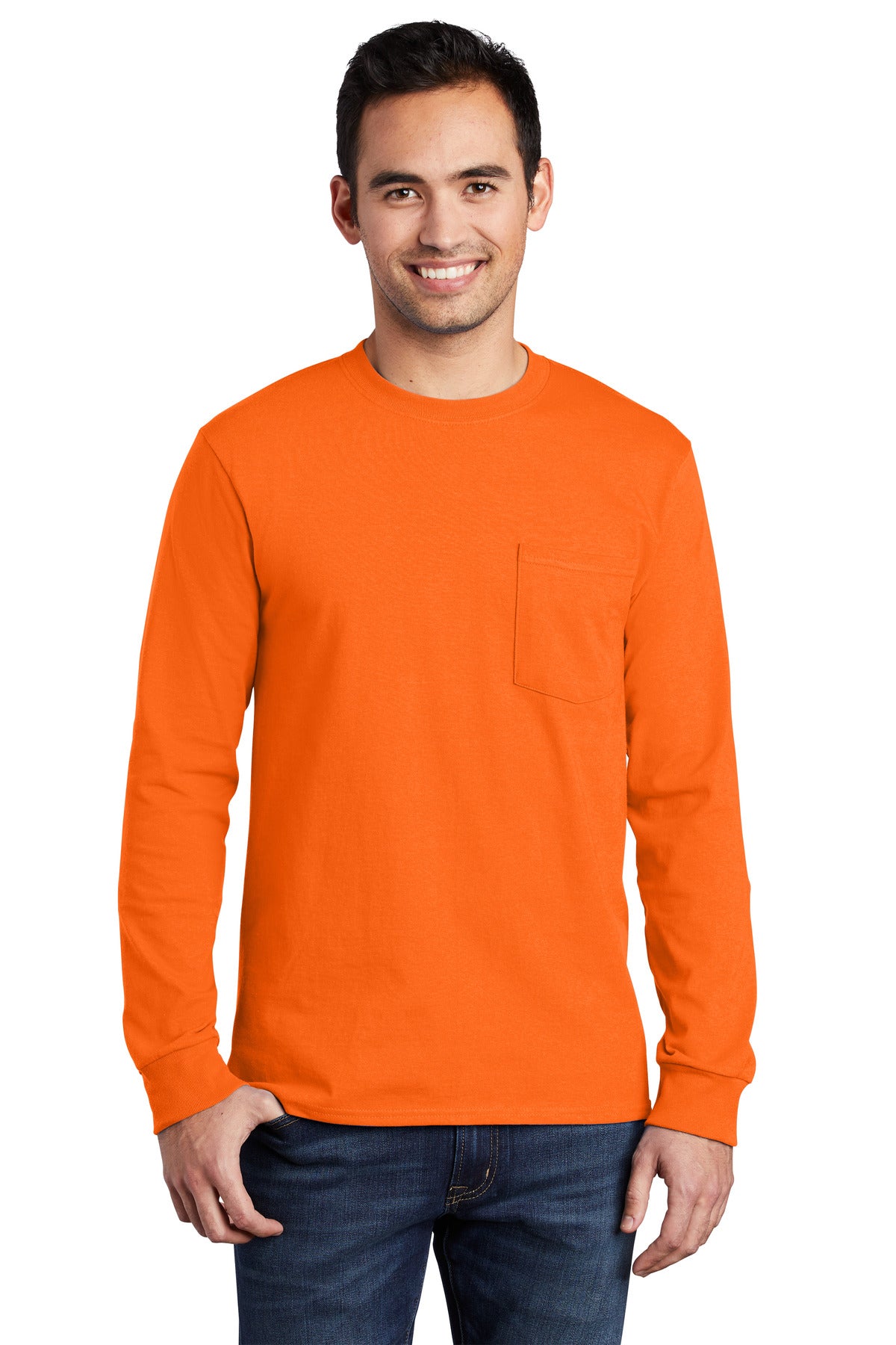 Port & Co™ Long Sleeve Essential Pocket Tee.  PC61LSP